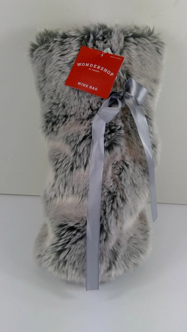 Bargainwizz Dining Gray Faux Fur Wine Gift Bag 1 Bargainwizz Dining Gray Faux Fur Wine Gift Bag
