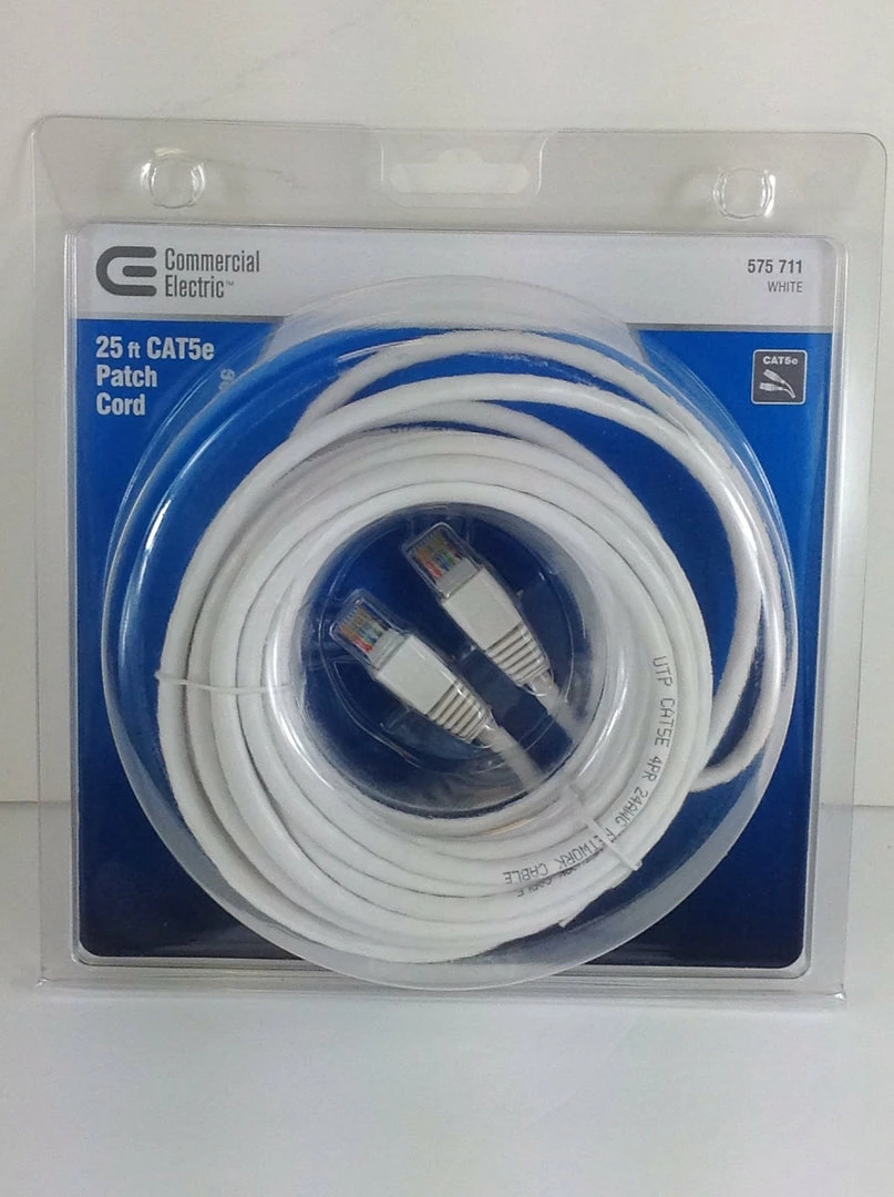 Bargainwizz Commercial Electric 25 Ft. Cat5e Ethernet Cable - White Computers 1 Bargainwizz Commercial Electric 25 Ft. Cat5e Ethernet Cable - White Computers